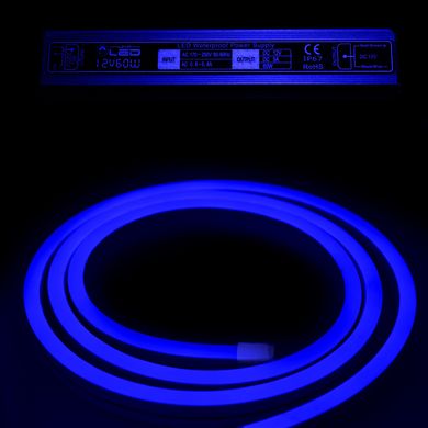 Комплект уличный (IP67) Неон светодиодный синий SMD2835 12V длина 5м, блок питания, коннекторы (20937/20692)