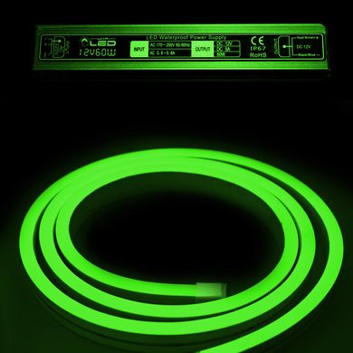 Комплект уличный (IP67) Неон светодиодный зелёный SMD2835 12V длина 5м, блок питания, коннекторы (20956/20692)
