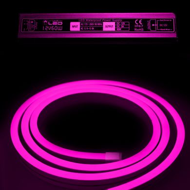 Комплект уличный (IP67) Неон светодиодный розовый SMD2835 12V длина 5м, блок питания, коннекторы (20957/20692)