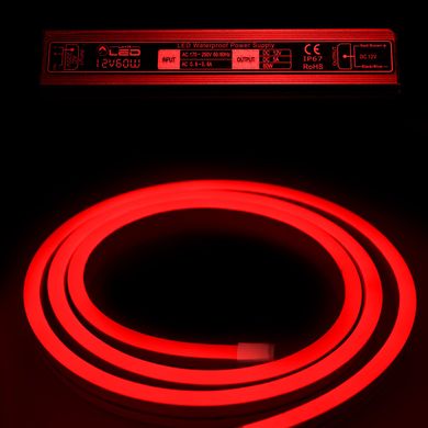 Комплект уличный (IP67) Неон светодиодный красный SMD2835 12V длина 5м, блок питания, коннекторы (20935/20692)