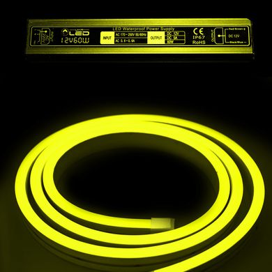 Комплект уличный (IP67) Неон светодиодный жёлтый SMD2835 12V длина 5м, блок питания, коннекторы (20938/20692)