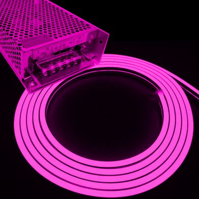 Комплект интерьерный (IP33) Неон светодиодный розовый SMD2835 12V длина 5м, блок питания, коннекторы (20957/586)