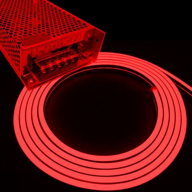 Комплект интерьерный (IP33) Неон светодиодный красный SMD2835 12V длина 5м, блок питания, коннекторы (20935/586)
